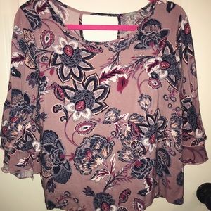 Purple, navy, and maroon floral top